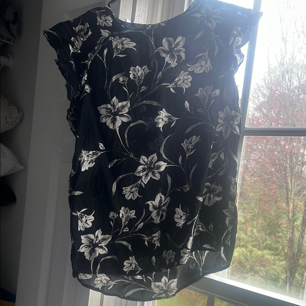Floral Black and White Blouse